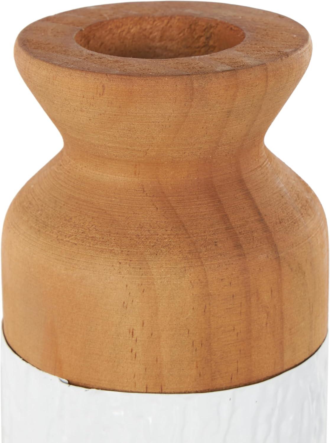 imageDeco 79 Metal Decorative Vase Color Block Centerpiece Vases with Rounded Linear Grooves and Brown Wood Tops Set of 2 Flower Vases for Home Decoration 11quot 10quot H BlackWhite