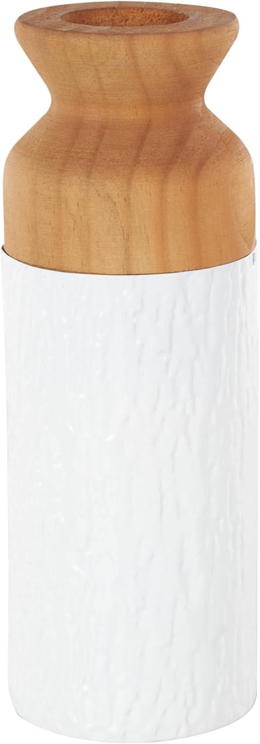 imageDeco 79 Metal Decorative Vase Color Block Centerpiece Vases with Rounded Linear Grooves and Brown Wood Tops Set of 2 Flower Vases for Home Decoration 11quot 10quot H BlackWhite