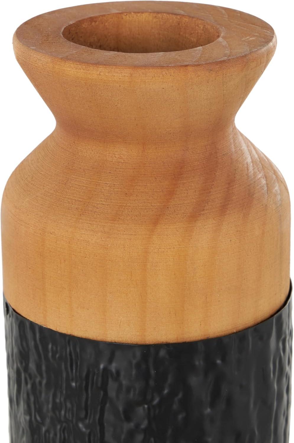 imageDeco 79 Metal Decorative Vase Color Block Centerpiece Vases with Rounded Linear Grooves and Brown Wood Tops Set of 2 Flower Vases for Home Decoration 11quot 10quot H BlackBlack