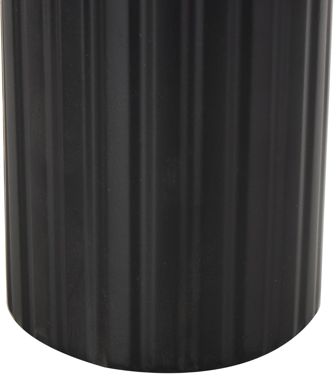 imageDeco 79 Metal Decorative Vase Color Block Centerpiece Vases with Rounded Linear Grooves and Brown Wood Tops Set of 2 Flower Vases for Home Decoration 11quot 10quot H BlackBlack