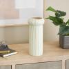 imageDeco 79 Ceramic Decorative Vase Round Centerpiece Vase with Green Linear Patterns Flower Vase for Home Decoration 5quot x 5quot x 12quot White