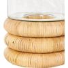 imageDeco 79 Glass Room Hurricane Lamp Round Hurricane Candle Holder with Light Brown Woven Base Table Centerpiece Lamp 8quot x 8quot x 13quot Clear