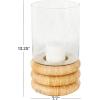 imageDeco 79 Glass Room Hurricane Lamp Round Hurricane Candle Holder with Light Brown Woven Base Table Centerpiece Lamp 8quot x 8quot x 13quot Clear