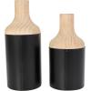 imageDeco 79 Metal Decorative Vase Color Block Centerpiece Vases with Rounded Linear Grooves and Brown Wood Tops Set of 2 Flower Vases for Home Decoration 11quot 10quot H BlackBlack