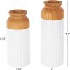 imageDeco 79 Metal Decorative Vase Color Block Centerpiece Vases with Rounded Linear Grooves and Brown Wood Tops Set of 2 Flower Vases for Home Decoration 11quot 10quot H BlackWhite