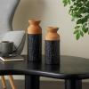 imageDeco 79 Metal Decorative Vase Color Block Centerpiece Vases with Rounded Linear Grooves and Brown Wood Tops Set of 2 Flower Vases for Home Decoration 11quot 10quot H BlackBlack
