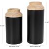 imageDeco 79 Metal Decorative Vase Color Block Centerpiece Vases with Rounded Linear Grooves and Brown Wood Tops Set of 2 Flower Vases for Home Decoration 11quot 10quot H BlackBlack