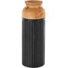 imageDeco 79 Metal Decorative Vase Color Block Centerpiece Vases with Rounded Linear Grooves and Brown Wood Tops Set of 2 Flower Vases for Home Decoration 11quot 10quot H BlackBlack