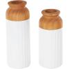 imageDeco 79 Metal Decorative Vase Color Block Centerpiece Vases with Rounded Linear Grooves and Brown Wood Tops Set of 2 Flower Vases for Home Decoration 11quot 10quot H BlackWhite