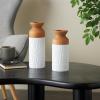 imageDeco 79 Metal Decorative Vase Color Block Centerpiece Vases with Rounded Linear Grooves and Brown Wood Tops Set of 2 Flower Vases for Home Decoration 11quot 10quot H BlackWhite