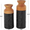 imageDeco 79 Metal Decorative Vase Color Block Centerpiece Vases with Rounded Linear Grooves and Brown Wood Tops Set of 2 Flower Vases for Home Decoration 11quot 10quot H BlackBlack