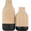 imageDeco 79 Metal Decorative Vase Color Block Centerpiece Vases with Rounded Linear Grooves and Brown Wood Tops Set of 2 Flower Vases for Home Decoration 11quot 10quot H BlackLight Brown