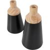 imageDeco 79 Metal Decorative Vase Color Block Centerpiece Vases with Rounded Linear Grooves and Brown Wood Tops Set of 2 Flower Vases for Home Decoration 11quot 10quot H BlackBlack