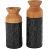 imageDeco 79 Metal Decorative Vase Color Block Centerpiece Vases with Rounded Linear Grooves and Brown Wood Tops Set of 2 Flower Vases for Home Decoration 11quot 10quot H BlackBlack