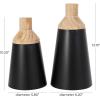 imageDeco 79 Metal Decorative Vase Color Block Centerpiece Vases with Rounded Linear Grooves and Brown Wood Tops Set of 2 Flower Vases for Home Decoration 11quot 10quot H BlackBlack
