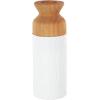 imageDeco 79 Metal Decorative Vase Color Block Centerpiece Vases with Rounded Linear Grooves and Brown Wood Tops Set of 2 Flower Vases for Home Decoration 11quot 10quot H BlackWhite