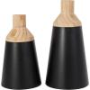 imageDeco 79 Metal Decorative Vase Color Block Centerpiece Vases with Rounded Linear Grooves and Brown Wood Tops Set of 2 Flower Vases for Home Decoration 11quot 10quot H BlackBlack