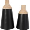 imageDeco 79 Metal Decorative Vase Color Block Centerpiece Vases with Rounded Linear Grooves and Brown Wood Tops Set of 2 Flower Vases for Home Decoration 11quot 10quot H BlackBlack