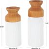 imageDeco 79 Metal Decorative Vase Color Block Centerpiece Vases with Rounded Linear Grooves and Brown Wood Tops Set of 2 Flower Vases for Home Decoration 11quot 10quot H BlackWhite