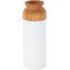 imageDeco 79 Metal Decorative Vase Color Block Centerpiece Vases with Rounded Linear Grooves and Brown Wood Tops Set of 2 Flower Vases for Home Decoration 11quot 10quot H BlackWhite