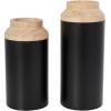 imageDeco 79 Metal Decorative Vase Color Block Centerpiece Vases with Rounded Linear Grooves and Brown Wood Tops Set of 2 Flower Vases for Home Decoration 11quot 10quot H BlackBlack
