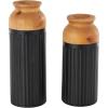 imageDeco 79 Metal Decorative Vase Color Block Centerpiece Vases with Rounded Linear Grooves and Brown Wood Tops Set of 2 Flower Vases for Home Decoration 11quot 10quot H BlackBlack