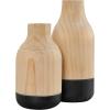 imageDeco 79 Metal Decorative Vase Color Block Centerpiece Vases with Rounded Linear Grooves and Brown Wood Tops Set of 2 Flower Vases for Home Decoration 11quot 10quot H BlackLight Brown
