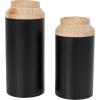 imageDeco 79 Metal Decorative Vase Color Block Centerpiece Vases with Rounded Linear Grooves and Brown Wood Tops Set of 2 Flower Vases for Home Decoration 11quot 10quot H BlackBlack