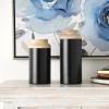 imageDeco 79 Metal Decorative Vase Color Block Centerpiece Vases with Rounded Linear Grooves and Brown Wood Tops Set of 2 Flower Vases for Home Decoration 11quot 10quot H BlackBlack