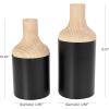 imageDeco 79 Metal Decorative Vase Color Block Centerpiece Vases with Rounded Linear Grooves and Brown Wood Tops Set of 2 Flower Vases for Home Decoration 11quot 10quot H BlackBlack