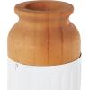 imageDeco 79 Metal Decorative Vase Color Block Centerpiece Vases with Rounded Linear Grooves and Brown Wood Tops Set of 2 Flower Vases for Home Decoration 11quot 10quot H BlackWhite