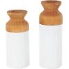 imageDeco 79 Metal Decorative Vase Color Block Centerpiece Vases with Rounded Linear Grooves and Brown Wood Tops Set of 2 Flower Vases for Home Decoration 11quot 10quot H BlackWhite