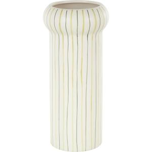 imageDeco 79 Ceramic Decorative Vase Round Centerpiece Vase with Green Linear Patterns Flower Vase for Home Decoration 5quot x 5quot x 12quot White