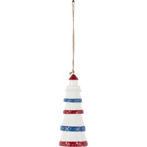 imageDeco 79 Ceramic Light House Indoor Outdoor Windchime Wind Chime with Brown Rope and Blue and Red Accents Hanging Ornament 4quot x 4quot x 21quot White