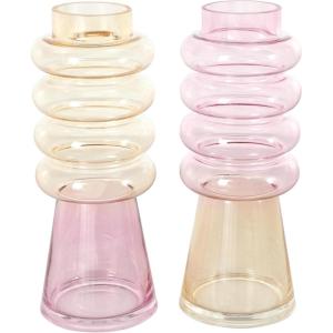 imageDeco 79 Glass Vase Ribbed with Color Blocks Set of 2 5quot W 14quot H Multi Colored5W  12H