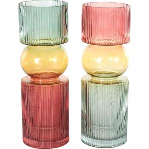 imageDeco 79 Glass Vase Ribbed with Color Blocks Set of 2 5quot W 14quot H Multi Colored5W  14H