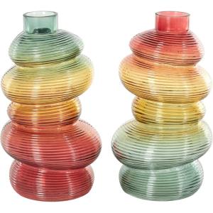 imageDeco 79 Glass Vase Ribbed with Color Blocks Set of 2 5quot W 14quot H Multi Colored655W  119H