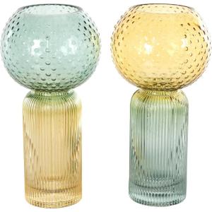 imageDeco 79 Glass Vase Ribbed with Color Blocks Set of 2 5quot W 14quot H Multi Colored6W  12H