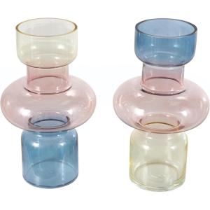 imageDeco 79 Glass Vase Ribbed with Color Blocks Set of 2 5quot W 14quot H Multi Colored7W  12H