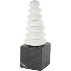 imageDeco 79 Marble Abstract Decorative Sculpture Stacked Stone Home Decor Statue with Black Block Base Accent Figurine 3quot x 3quot x 9quot WhiteWhite
