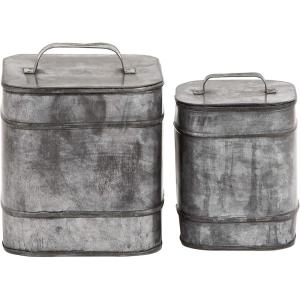 imageDeco 79 Metal Decorative Canisters Decorative Containers Set of 2 Decorative Keepsake Boxes 8quot 7quotH Silver