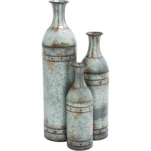 imageDeco 79 Metal Handmade Decorative Vase Tall Galvanized Floor Centerpiece Vases with Studs Set of 3 Vases for Home Decoration 43quot 33quot 25quotH Gray
