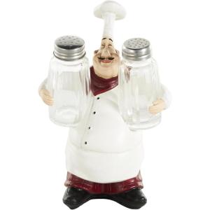 imageDeco 79 Polystone Chef Salt and Pepper Shaker Holder Figurine with Red Accents 5quot x 3quot x 8quot WhiteWhite