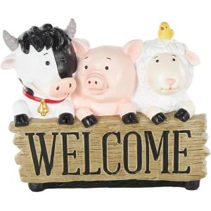 imageDeco 79 Polystone Farm Animals Sculpture with Brown Welcome Sign 11quot x 5quot x 9quot Multi ColoredMulti Colored
