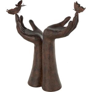 imageDeco 79 Resin Hands Open Sculpture with Butterfly and Copper Accents 8quot x 8quot x 5quot Dark BrownDark Brown