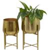 imageCosmoLiving by Cosmopolitan Metal Indoor Outdoor Planter Deep Recessed Hammered Dome Large Planter Pot with Removable Stand Set of 2 Planters 17quot 19quotH GoldGold