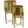 imageCosmoLiving by Cosmopolitan Metal Indoor Outdoor Planter Deep Recessed Hammered Dome Large Planter Pot with Removable Stand Set of 2 Planters 17quot 19quotH GoldGold
