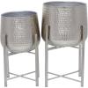 imageCosmoLiving by Cosmopolitan Metal Indoor Outdoor Planter Deep Recessed Hammered Dome Large Planter Pot with Removable Stand Set of 2 Planters 17quot 19quotH GoldSilver