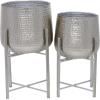 imageCosmoLiving by Cosmopolitan Metal Indoor Outdoor Planter Deep Recessed Hammered Dome Large Planter Pot with Removable Stand Set of 2 Planters 17quot 19quotH GoldSilver