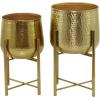 imageCosmoLiving by Cosmopolitan Metal Indoor Outdoor Planter Deep Recessed Hammered Dome Large Planter Pot with Removable Stand Set of 2 Planters 17quot 19quotH GoldGold